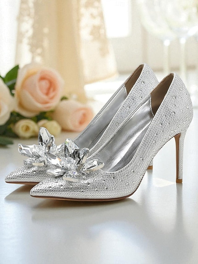 Gold Heel High Sparkly Women's Pumps - Crystal Embellished