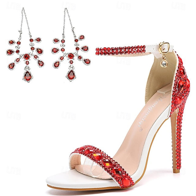 Matching Stiletto Green Ankle Heels Rhinestone Women's with