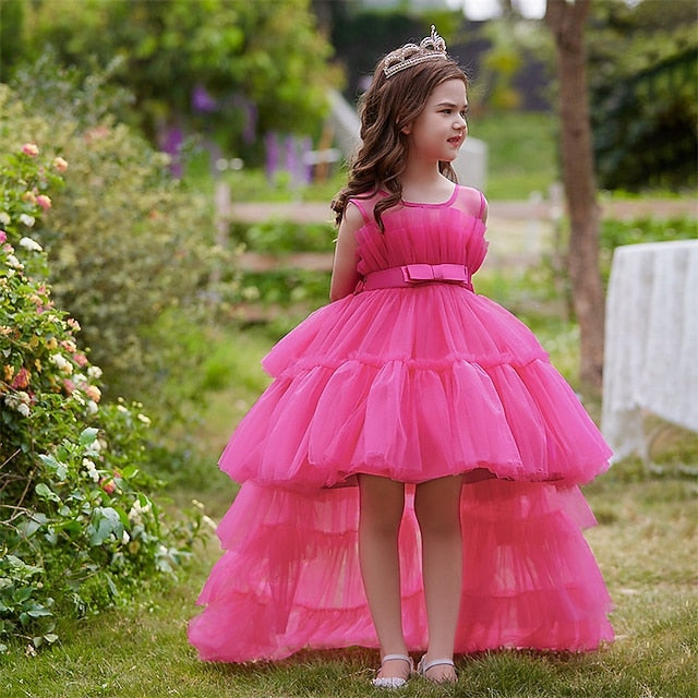 Kids Party Color Sleeveless Performance Girls' Solid Dress