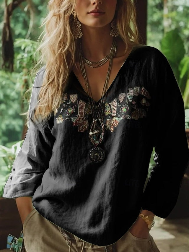 Women's Boho Blouse Floral Graphic Paisley Bohemia Vintage