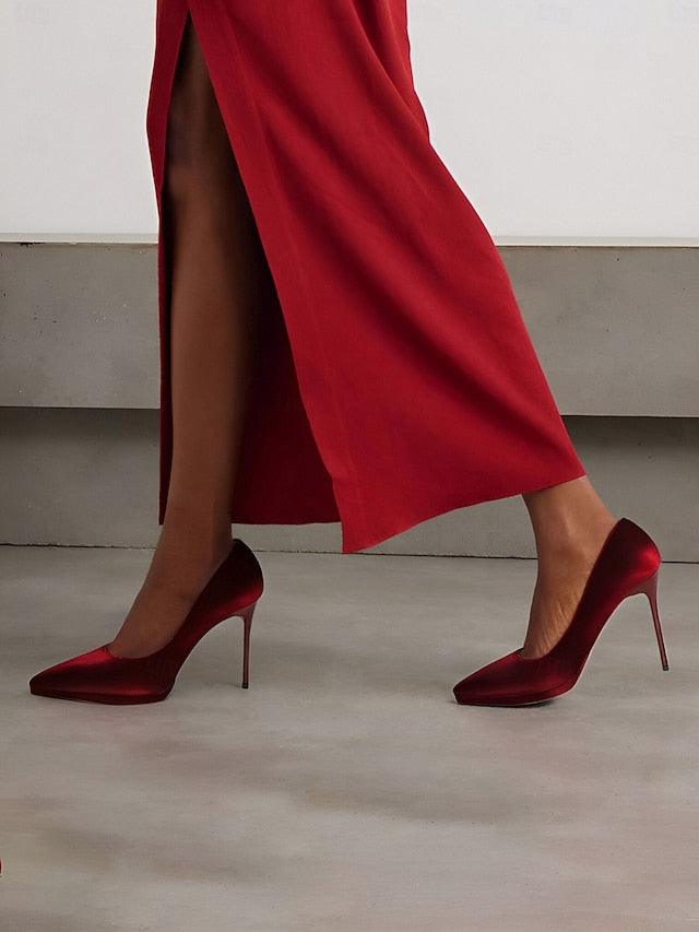 Heel Pumps and Women's Velvet Burgundy with Stiletto