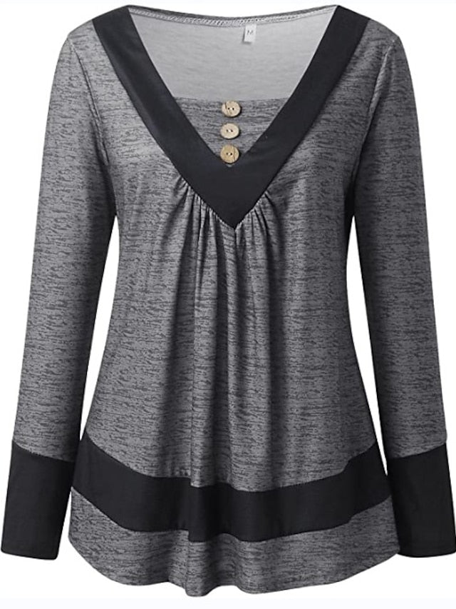 Women's Plus Size T Shirt Buttons Flowing tunic Color Block