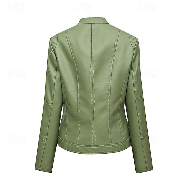 Zipper Pocket Women's Leather Faux Comfortable Jacket