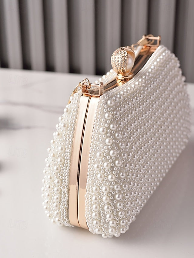 Clutch Beaded Gold Pearl Handle Women's with Bag Evening