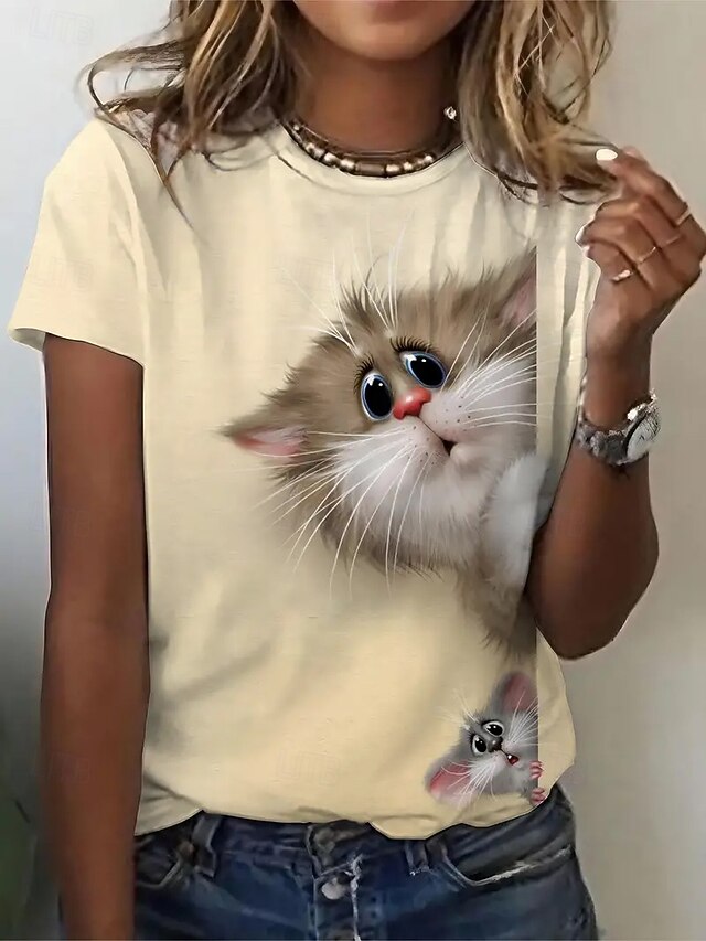 Women's T Shirt Summer Tops Print Graphic Cat Classic