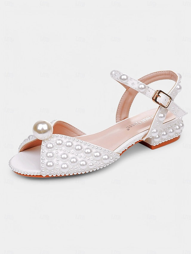 Heel Women's Low Sandals White Pearl-Embellished –