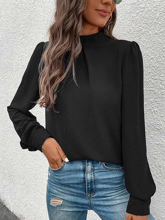 Women's Shirt Elegant Dressy Satin Top Solid Color Stylish