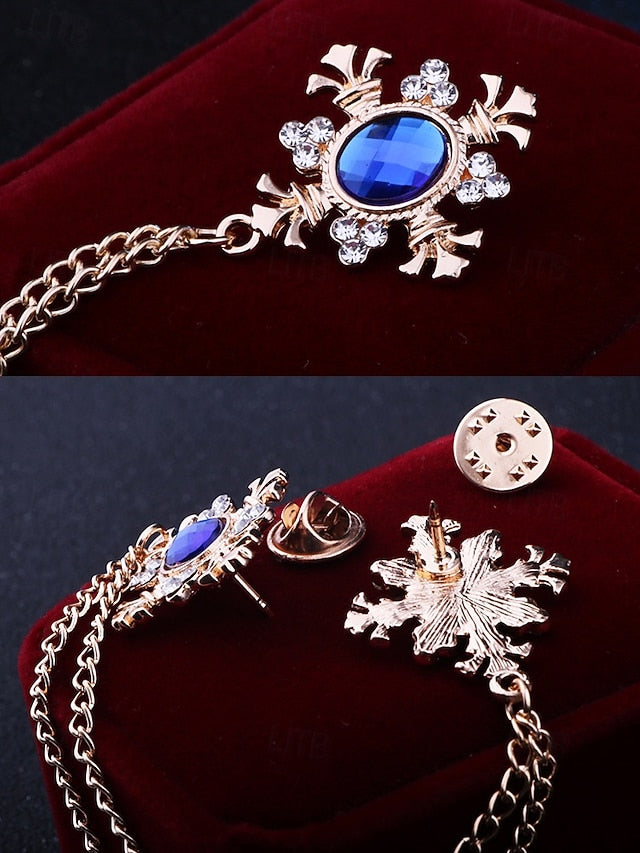 Double Collar Chain Elegant Gem Vintage Brooch Blue –