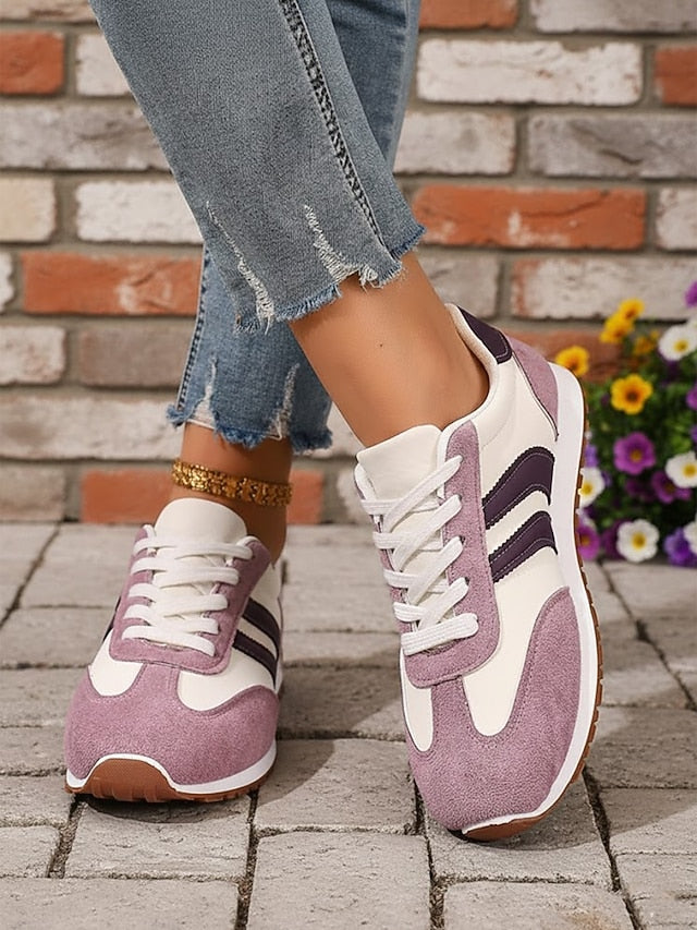 Women's Green Retro Stripe Sneakers – Breathable Low-Top