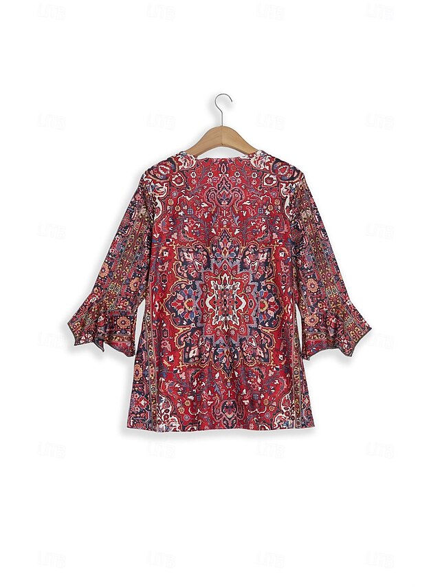 Women's T Shirt Henley Shirt Buttons Print Floral Vintage
