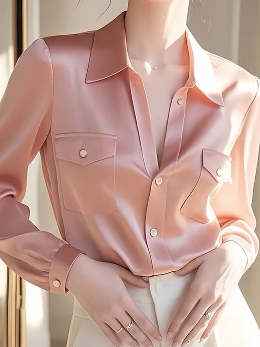 Women's Shirt Elegant Dressy Satin Top Plain Active Stylish