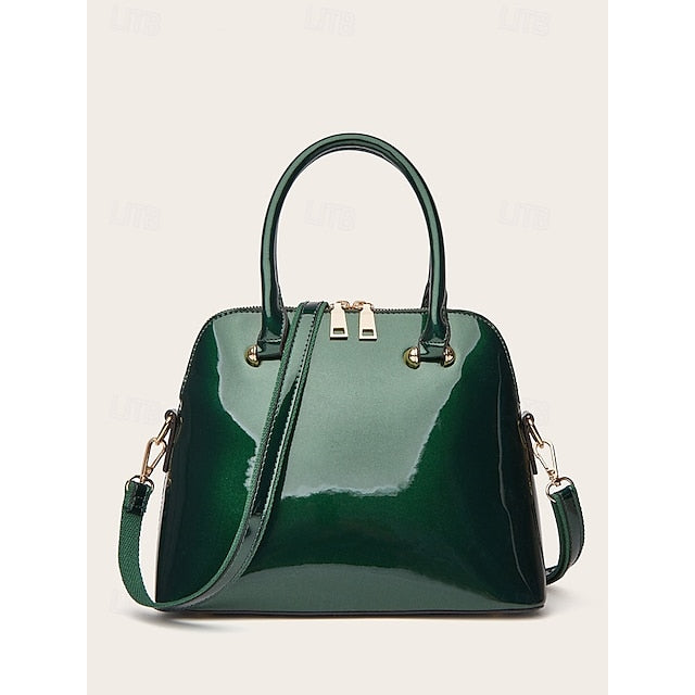 Tote Bag Leder Lack - Grün Elegant Damen Glänzend