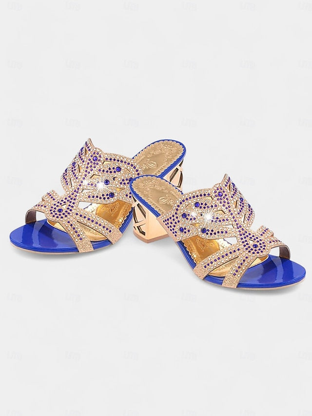 Rhinestone Embellished Heeled Gold and - Sandals Green