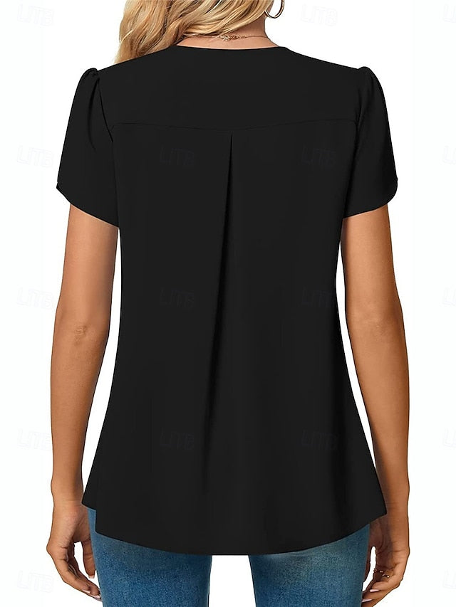 Women's Blouse Solid Color Basic Casual Short Sleeve V Neck