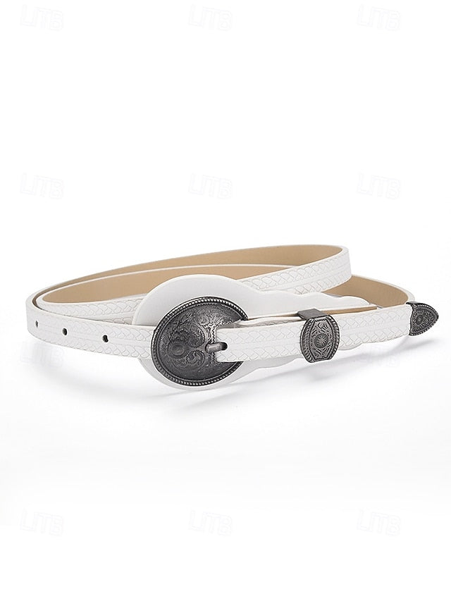 Faux Women's with Leather Belt Vintage Carved Waist Western