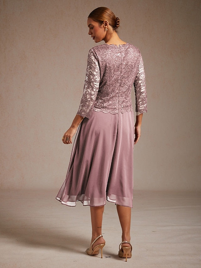 Women's Midi Dress Chiffon Dress Sequins Elegant Wedding