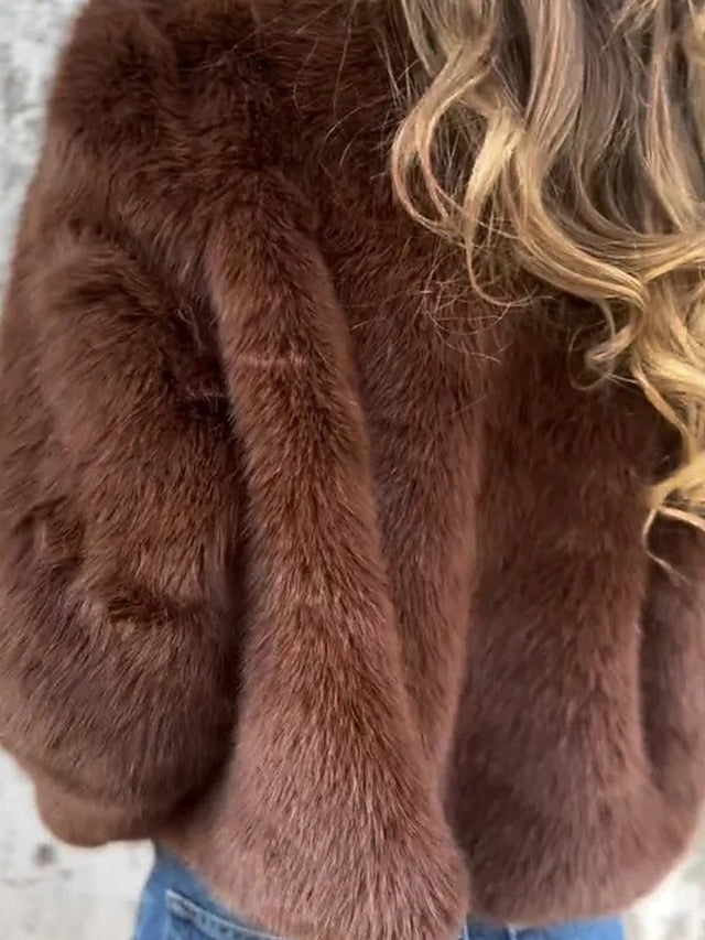 Faux Casual Warm Plain Coat Women's Fur Zipper Breathable
