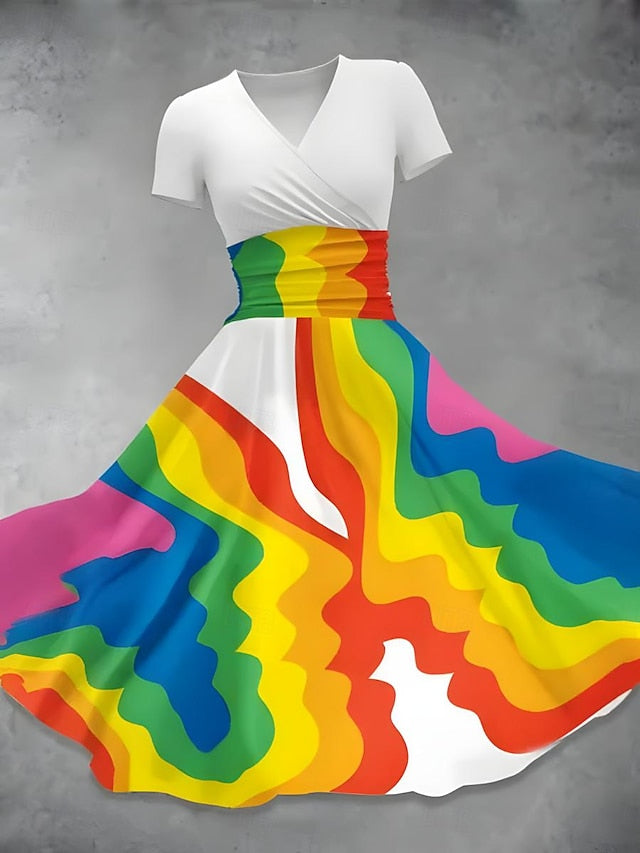 Women's Graphic Print V Neck Midi Dress Elegant Tropical