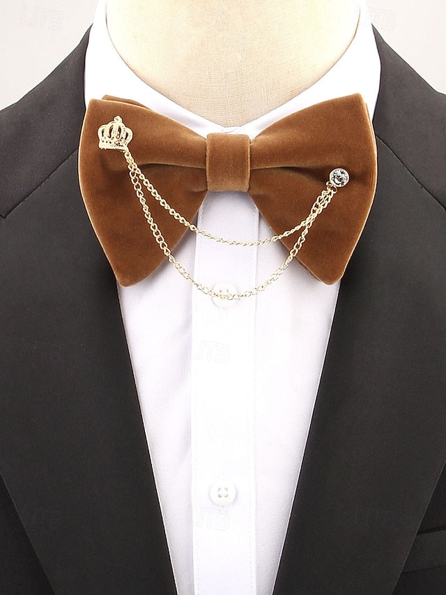 Men's Velvet with Tie – and Chain Detail Crown Bow