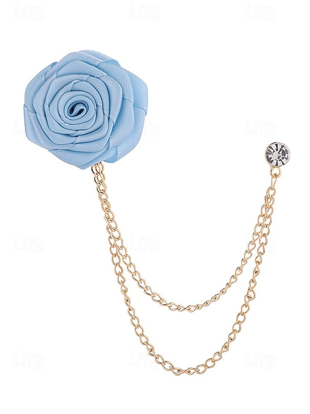 Men's Lapel Pin Rose with Chain Gold Elegant – Red