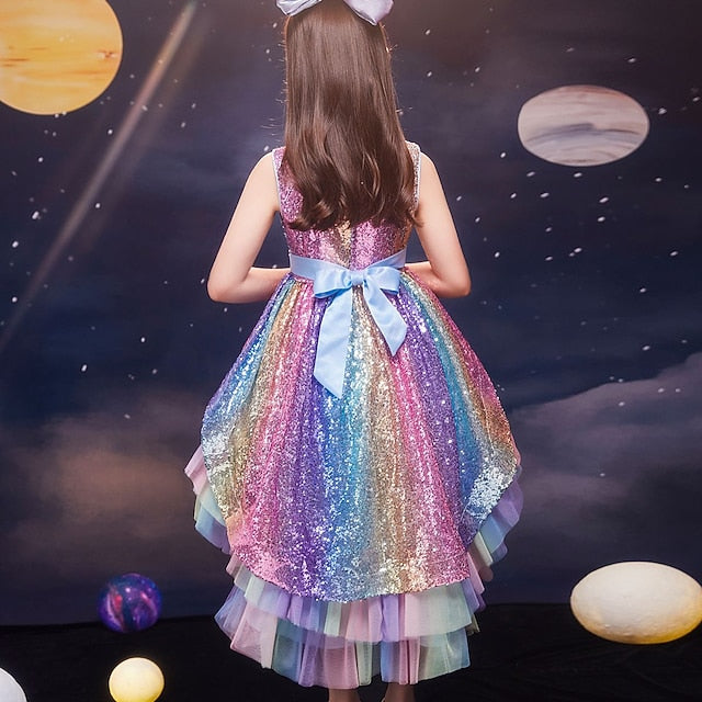 Sleeveless Dress Sequin Kids Wedding Party colour Girls'