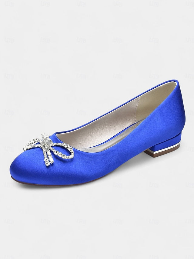 Women's Flats - Bow Round-Toe Rhinestone Embellished