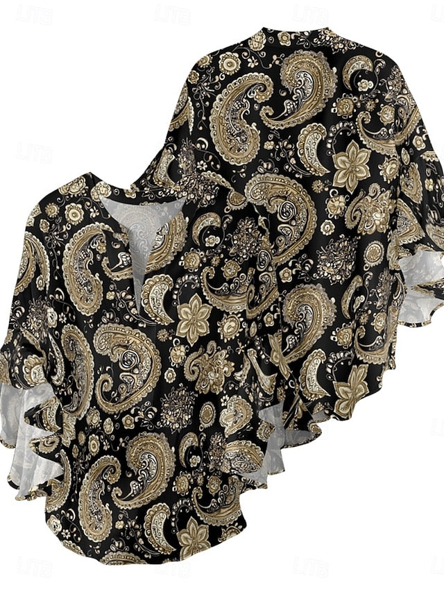 Women's Blouse Ruffle Print Paisley Ethnic Retro Vintage
