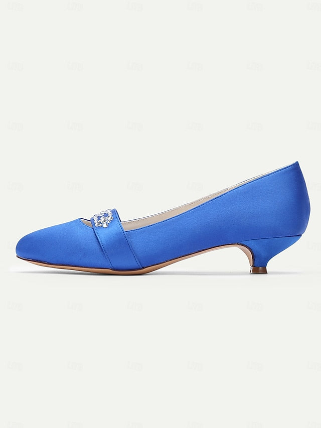 Kitten Women's Satin with Blue Heels Rhinestone