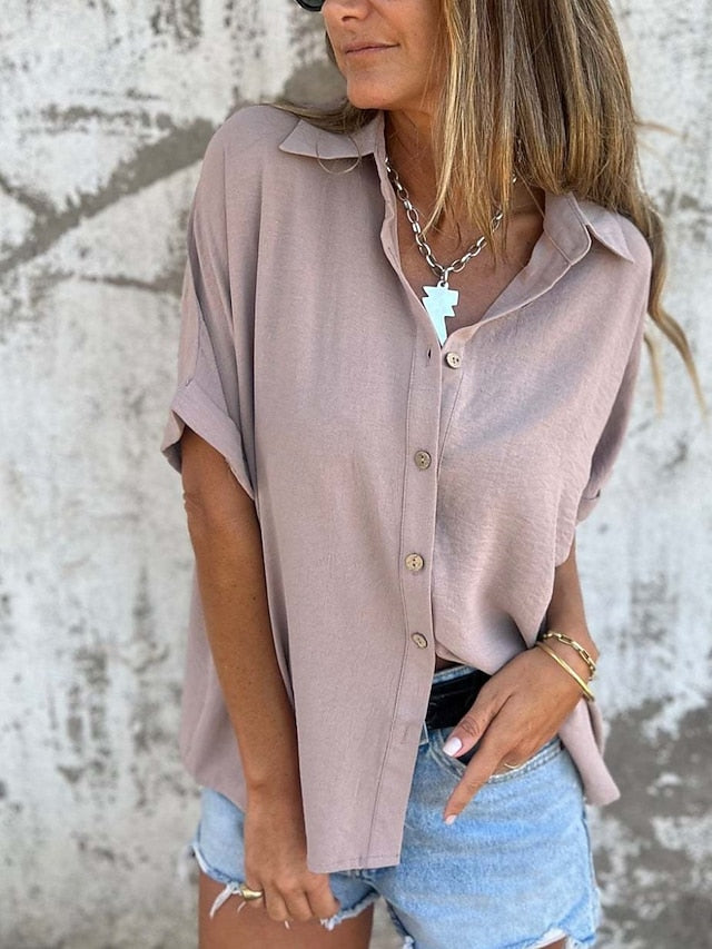 Women's Shirt Buttons Plain Basic Modern Half Sleeve Shirt