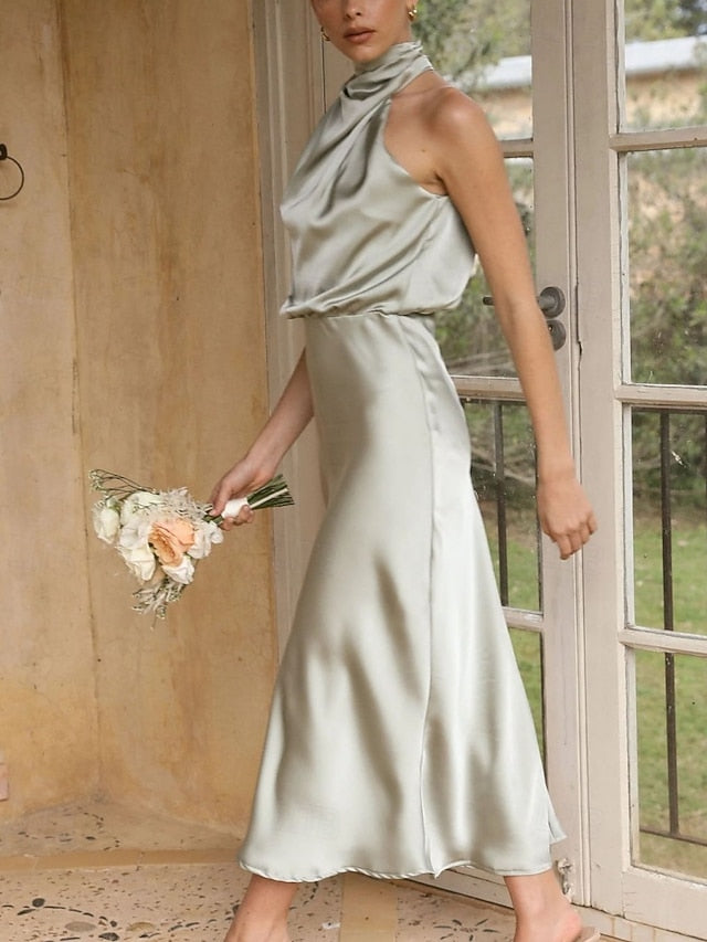 Women's Midi Dress Satin Dress Black Dress Sheath Dress