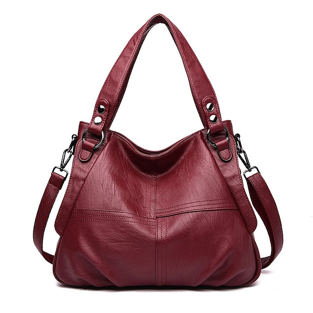 Sac bandoulière en similicuir bordeaux pour femme, grand format