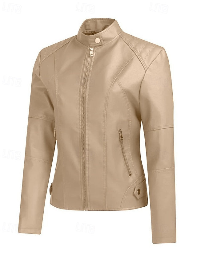 Jacket Comfortable Leather Pocket Women's Zipper Faux
