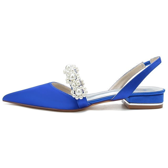White Women's Elegant Pearl Satin Shoes with