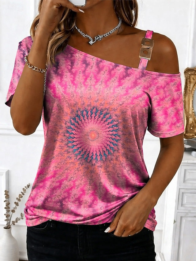 Women's T Shirt Tee Top Print Asymmetrical Graphic