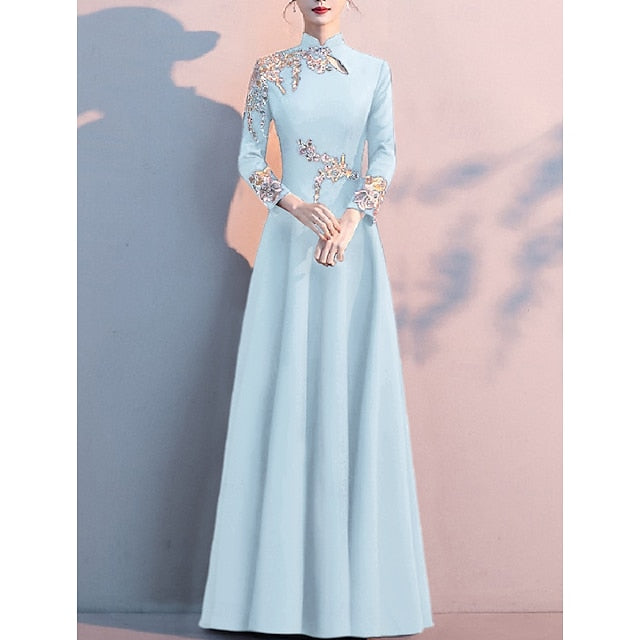 Neck Elegant Floor High Simple the of A-Line Mother Bride Dress