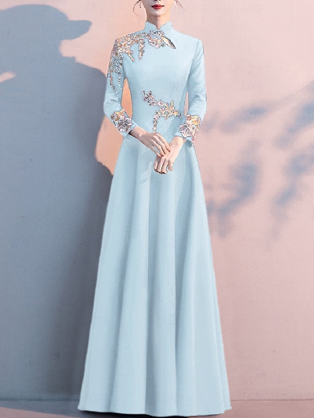 A-Line Mother of the Bride Dress Elegant Simple High Neck Floor