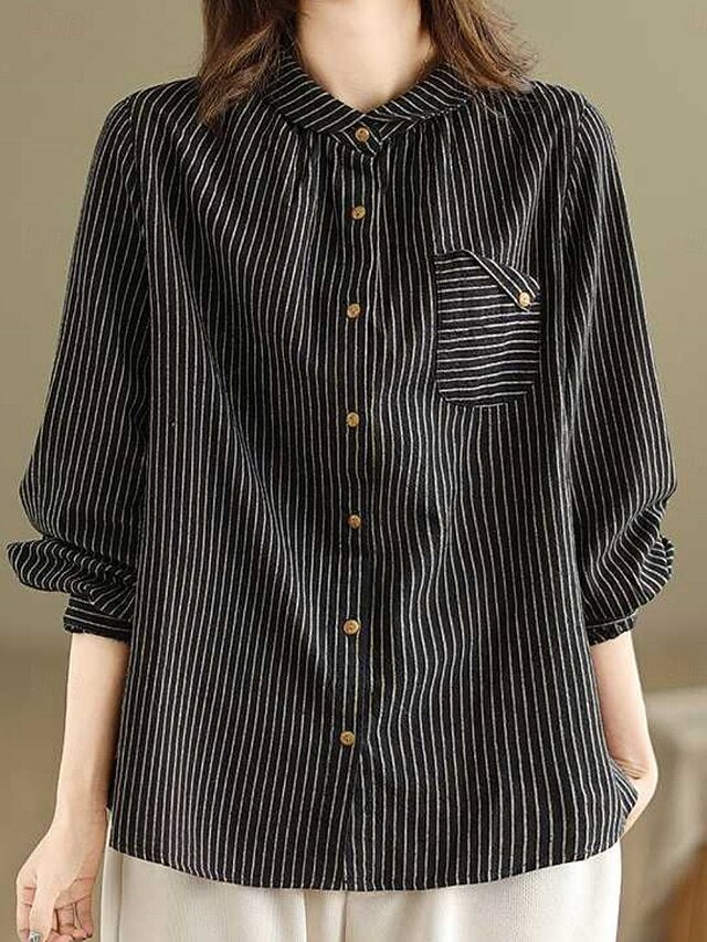 Women's Shirt Cotton Linen Shirts Button Up Blouse Buttons