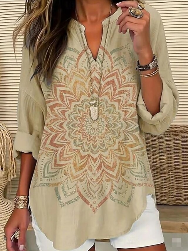 Women's Shirt Tunic Print Graphic Flower Bohemia Vintage