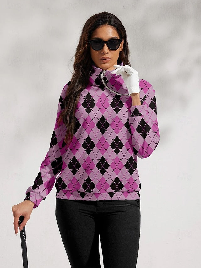 Women's Golf Pullover Sweatshirt White Rose Red Light Blue