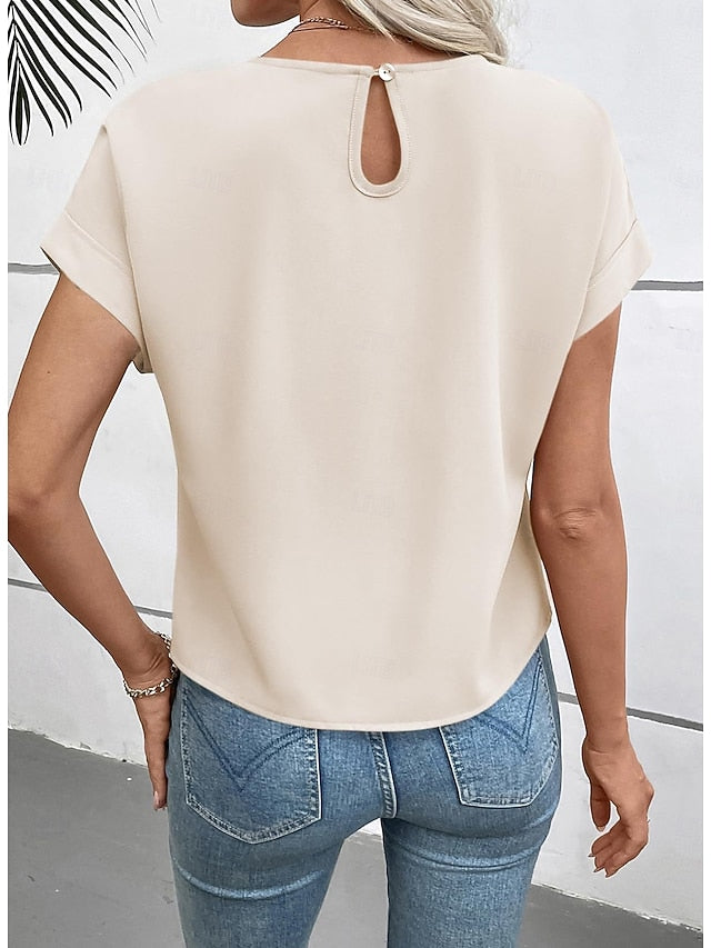 Women's Blouse Solid Color Elegant Stylish Basic Short