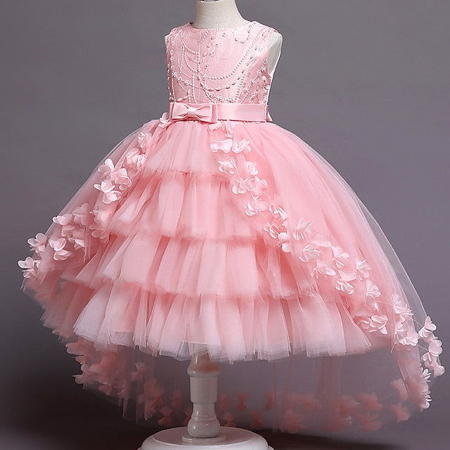 Colored Solid Flower Dress Girl Kids Girls'