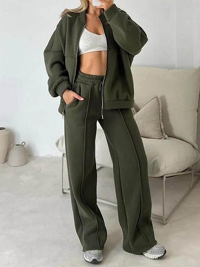 Women's Tracksuit Pants Sets Bolero Top Long Sleeve Stand
