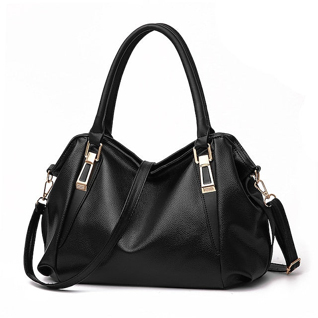 Handles Women’s and Top Faux with Handbag Black Leather