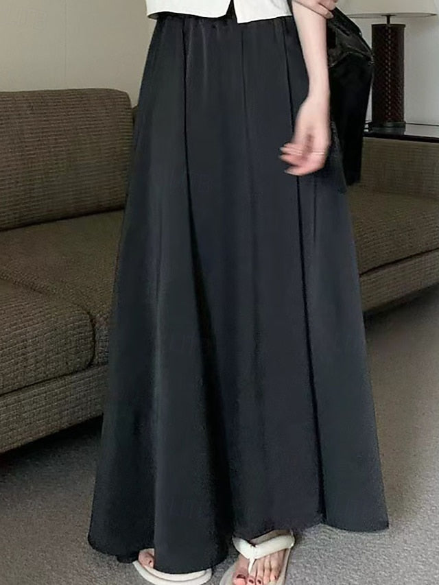 Women's Elegant Fashion Casual Maxi Mid Rise Skirts Plain