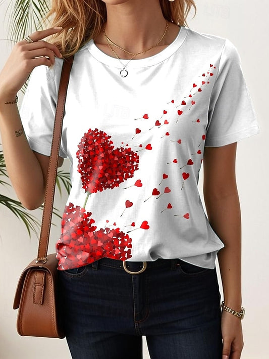 Women's T Shirt Print Heart Casual Short Sleeve Round Neck