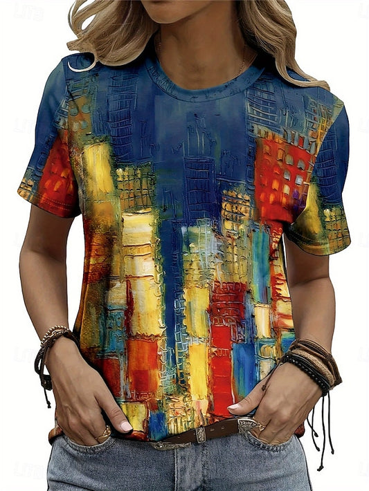 Women's T Shirt Casual Print Short Sleeve Regular Tops