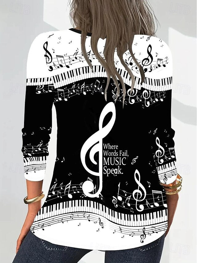 Music Festival Women's T shirt Long Sleeve V Neck Long