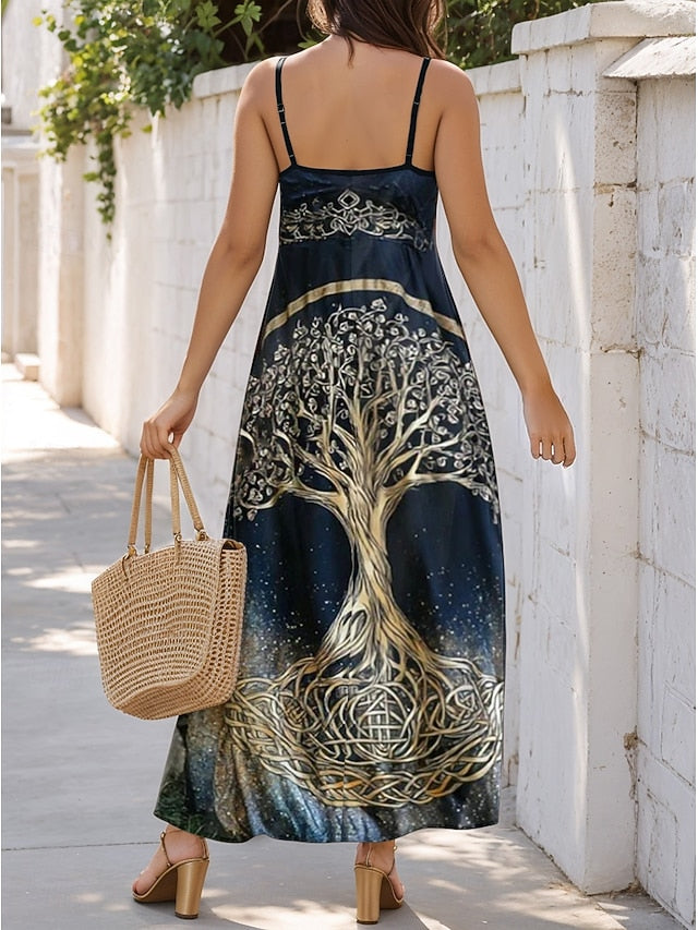 Women's  Tree of Life Maxi Dress Sundress A Line Dress Slip