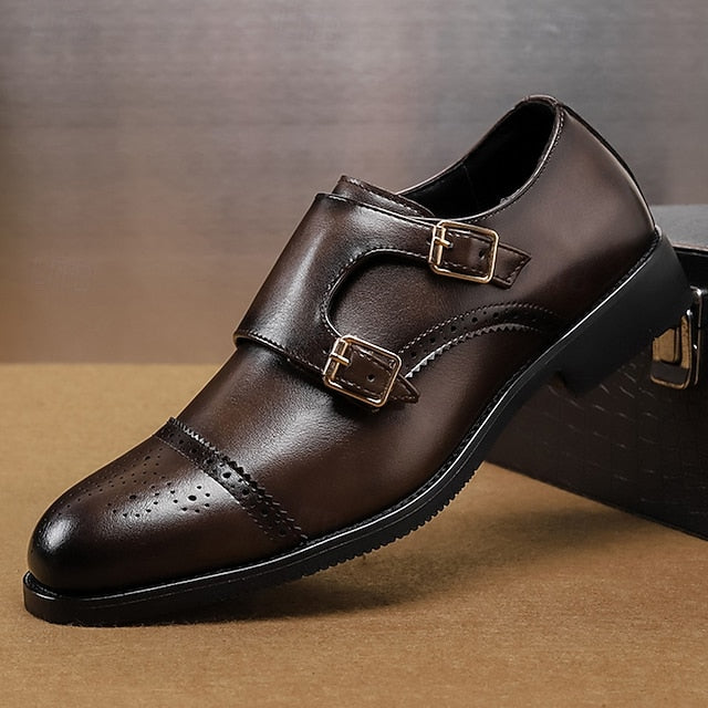 Double Strap with Shoes Faux Monk Leather Men's Brown