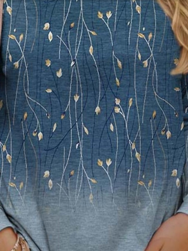 Women's T shirt Crew Neck Long Sleeve Tunic Casual Print